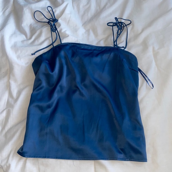 Honey Punch Tops - Blue satin tank top